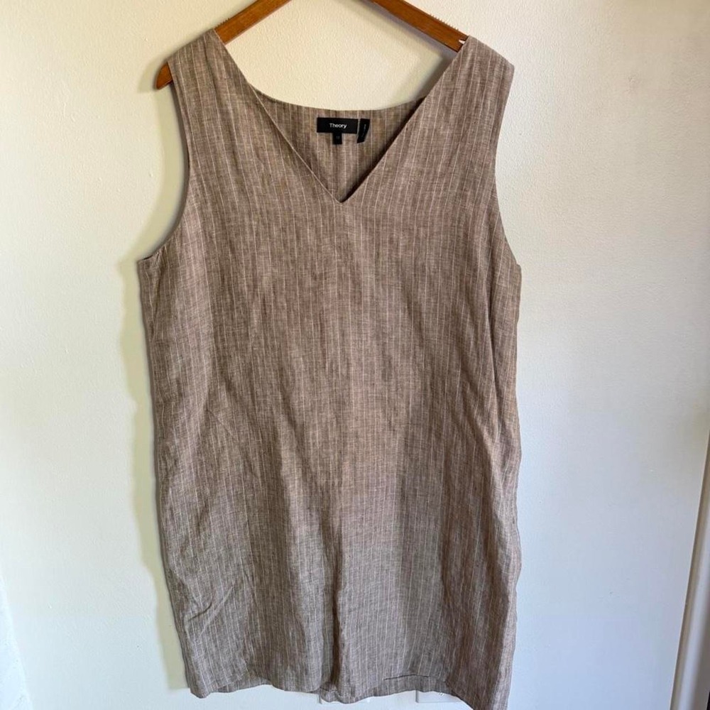 Theory Linen Striped Shift Dress Workwear